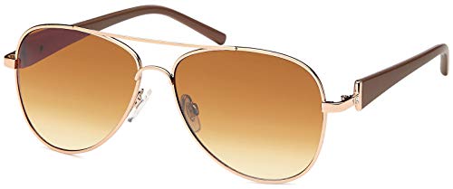 Preisvergleich Produktbild styleBREAKER Damen Pilotenbrille mit getönten Gläsern, Sonnenbrille mit lackierten Bügeln und Strassstein 09020053, Farbe:Gestell Gold-Dunkelbraun / Glas Braun verlaufend