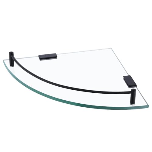 Corner Shelf Bathroom Shelf, 7mm Bathroom Tempered Glass Shelves with Rail, SUS304 Stainless Steel Floating Wall Mount Holder Organizer, Matte Black