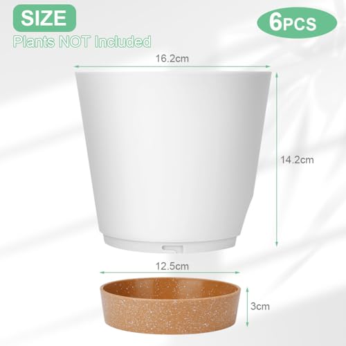 OFFCUP Plant Pots, 6pcs Plastic Plant Pots, 16.5cm Self Watering Plant Pots with Drainage Holes, Saucers and Reservoir - Image 2