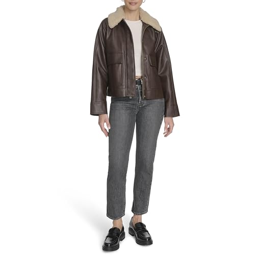 Levi's Women's Relaxed Faux Leather Aviator Jacket with Removable Sherpa Collar4