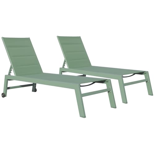 Happy Garden Lot de 2 Bains de Soleil Barbados en textilène et Aluminium Vert Sauge. Transat...