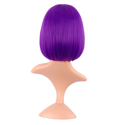 Image of MapofBeauty 12 Inch /30 cm Fashion Lady Short Straight Synthetic Flat Bangs Bob Wig (Bright Purple)