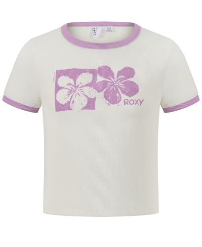 Image of Roxy Girls' Short Sleeve Snug Fit Ribbed Tee, Crew Neck Graphic T-Shirt, Soft & Comfortable