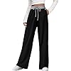 Dofaoo-Womens-Pants-with-Pockets-Winter-Wide-Leg-Sweatpants-Elastic-Waist-Drawstring-Pants Dofaoo Womens Pants with Pockets Black Sweatpants for Women Plus Size Long Pants Winter Black XL