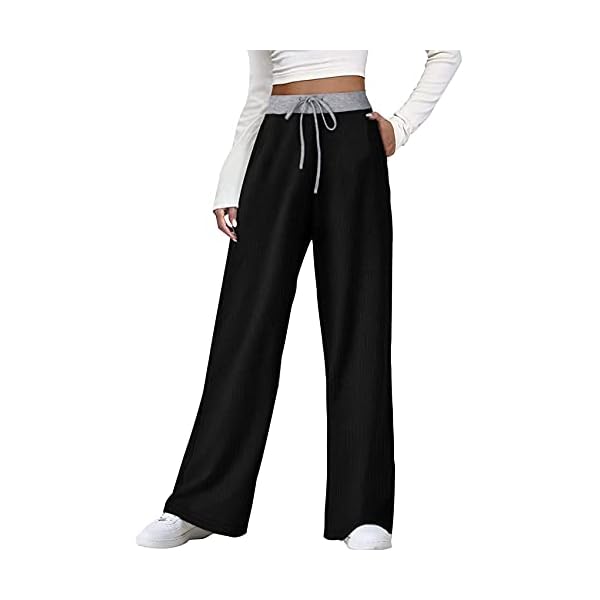 Dofaoo-Womens-Pants-with-Pockets-Winter-Wide-Leg-Sweatpants-Elastic-Waist-Drawstring-Pants Dofaoo Womens Pants with Pockets Black Sweatpants for Women Plus Size Long Pants Winter Black XL
