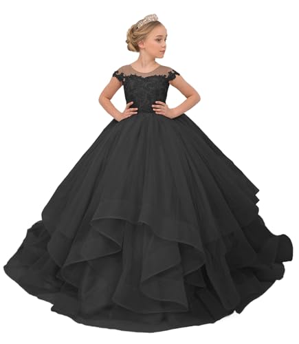 Pageant Dresses for Girls-Cap Sleeves Flower Girl Dresses Tulle Girls Party Dress