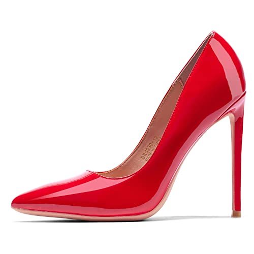 GENSHUO Zapatos de Tacón Alto para Mujer 10 cm,Sexy Tacón de Aguja con Punta Puntiaguada para Fiestas Boda Oficina Stilettos High Heels Tacones de Aguja Rojo,Talla EU 38.5