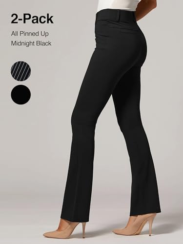 Conceited 2-Pack Stretch Slacks for Women - Wear to Work - Bootcut Dress Pants with Pockets - All Pinned Up, Black - (Medium)3