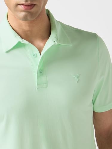 Image of TECHNOSPORT Men's Solid Slim Fit Polo Collar T-Shirt COTFLEX Half Sleeve Button Polyester for Gym Running Workout UPF50+ Anti Odour