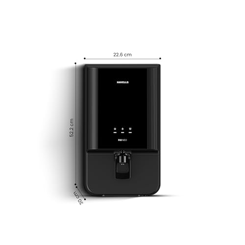 Image of Havells FAB NEO Water Purifier, RO + UF Purification, Vital Magnesium Enriched, 4-stages, 7L Storage, Ideal for Borewell, Tanker & Municipal Water, Significant water savings, BIS Approved, Black