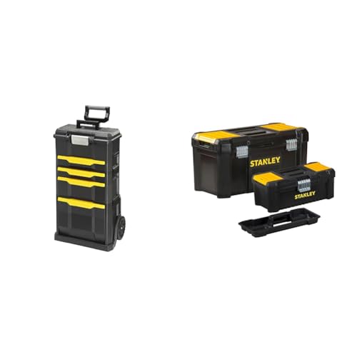 Stanley 1-79-206 Servante modulable avec 4 Tiroirs montés Sur Glissière - Système de Clips Latéraux & Lot bonus de 2 caisses à outils STST1-75772,...