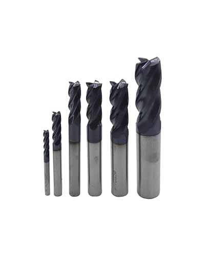 Image of 1 /2 inch 3 /8 inch 5 /16 inch 1 /4 inch 3 /16 inch 1 /8 inch Carbide Square End Mills Set, 4 Flute, AlTiN Coated, End Mill Bits for Hard Materials, HRC 45 Deg, CNC Router Bits - 6pcs