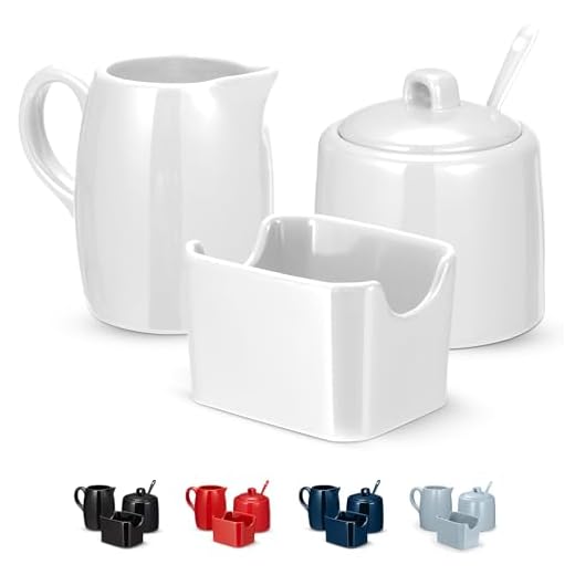 Kook Sugar and Creamer Set, 3 Piece, Pitcher, Sugar Bowl with Lid and Spoon, Sweetener Holder, White