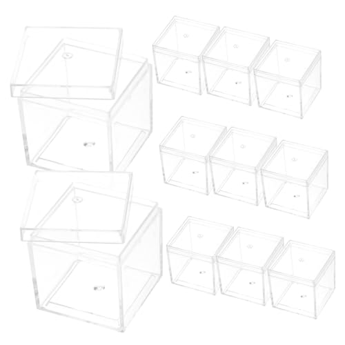 Ciieeo 12pcs Cube Box 3.3cm Square Plastic Display Case for Mineral Specimen Storage Showcase Stackable Design