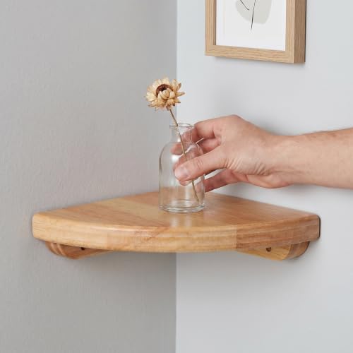 Estante de esquina de madera natural HOMSFOU de 6 pulgadas con diseño en abanico 7