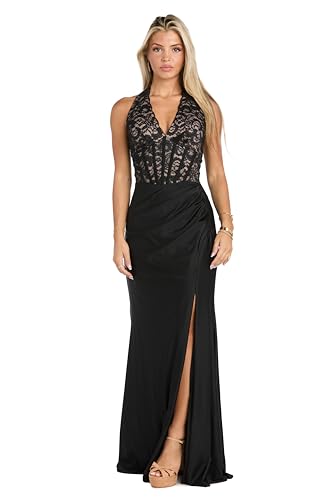 Lace Halter Corset Gown W/Satin Skirt & Strappy Back