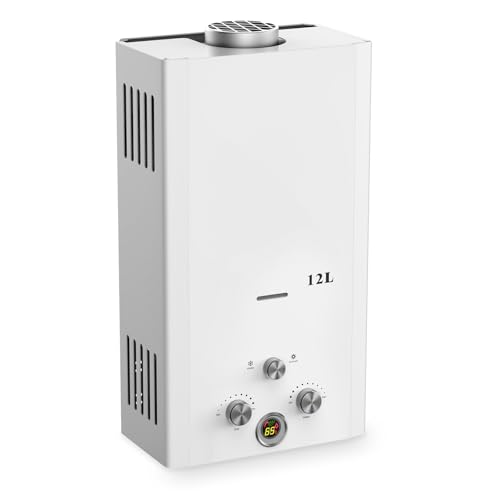 Xverycan Calentador de Agua Butano 12 LPM, 24 KW Termo de Gas GLP, Arranca con Solo 0,25 Bar de Baja...