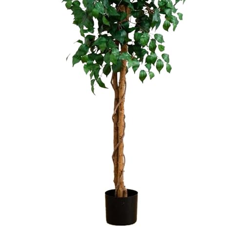 Image of Nearly Natural 8ft Triple Trunk Artificial Ficus Tree with Natural Wood Trunks, Fake Tree for Indoor Home Decor, Faux Ficus Tree with Black Nursery Pot