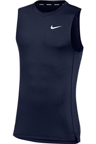Nike Camiseta de entrenamiento ajustada sin mangas para hombre, Marino, S