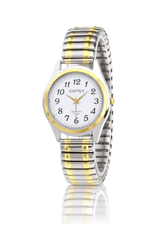 ALCENTIS Montre Femme Bracelet Elastique - Chiffres Arabes Noirs Facile à Lire - Bracelet Acier Extensible Qui épouse naturellement Le Poignet (Bracelet...