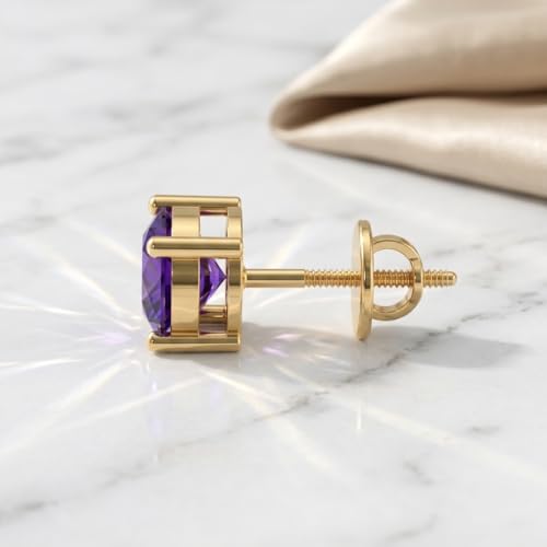 Image of Single Stud For Men & Boys | Gold Plated Pure 925 Sterling Silver Earring | 6mm X 6mm Round Shaped Gemstone Single Screwback Stud | Gift for Men & Boys | Model ERSMY00935
