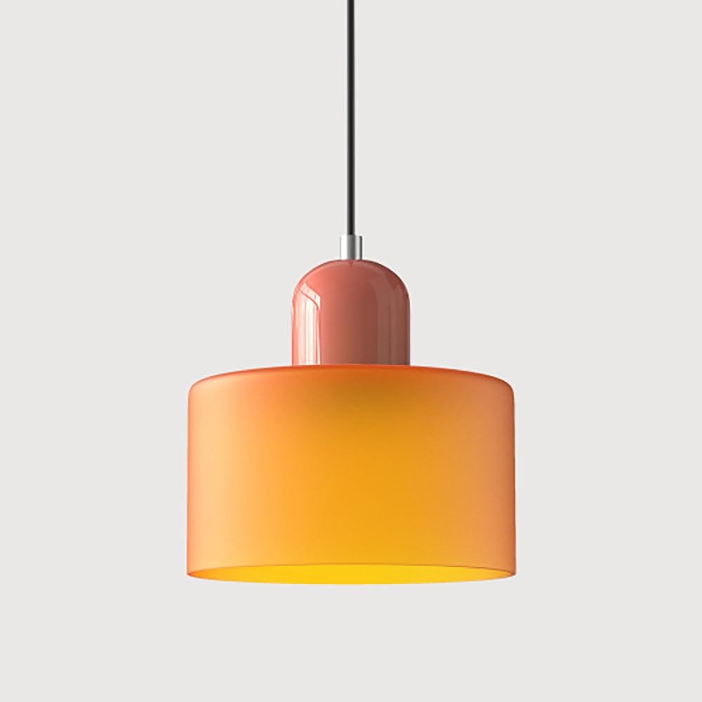 Pendant Lights Fixture Nordic Glass Pendant Lamp Cylindrical Hanging Lighting Adjustable Modern Lamp for Kitchen Island Bedroom Bedside(Orange(Pink) 1 Pack)