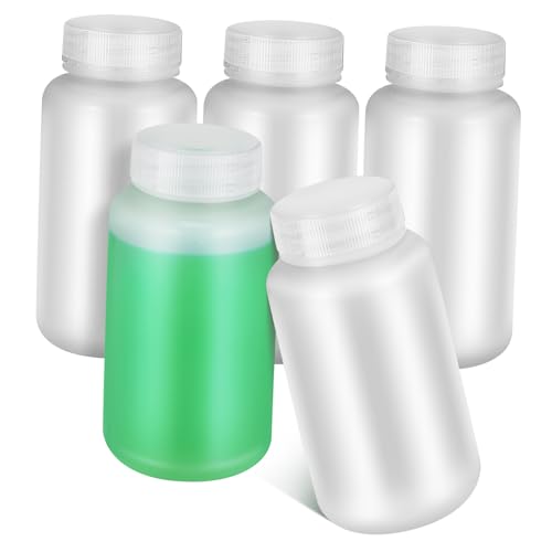 Garneck 5 Stück Weithalsige Labor Reagenzflaschen mit Deckeln Halbtransparent für Chemikalienlagerung und Probenentnahme