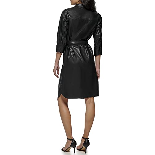 Calvin Klein Women's Modern Edgy Faux Leather Belted Dress, Black, Small #TOP3