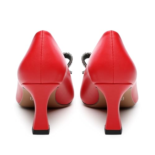 Image of Heels for Women Closed Patent Pointed Toe Bow Pumps Slip on Kitten Low Heels Wedding Party Dress Office Shoes 2.5Inch