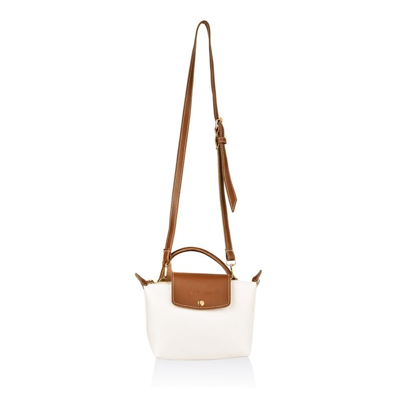 CLASSY WOMEN Sling Purse - Lightweight Waterproof Recycled Nylon Convertible Crossbody Bag with Tan Leather Accent Flap-picture-38