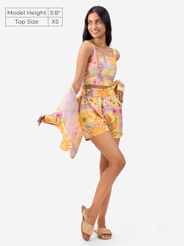 Image of The Souled Store Tropical Summer Women and Girls Sleeveless Square Neck Multicolor All Over Printed Viscose Blend Bralette Top
