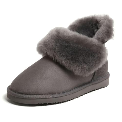 Dearfoams Women's Fireside Perth Genuine Shearling Indoor/Outdoor Water Resistant Foldover Boot
