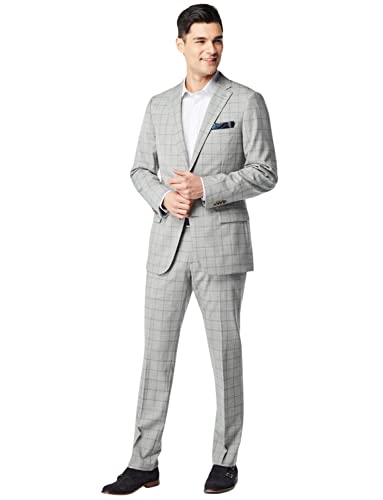 Veste et pantalon de costume à carreaux hommes travail gris chic