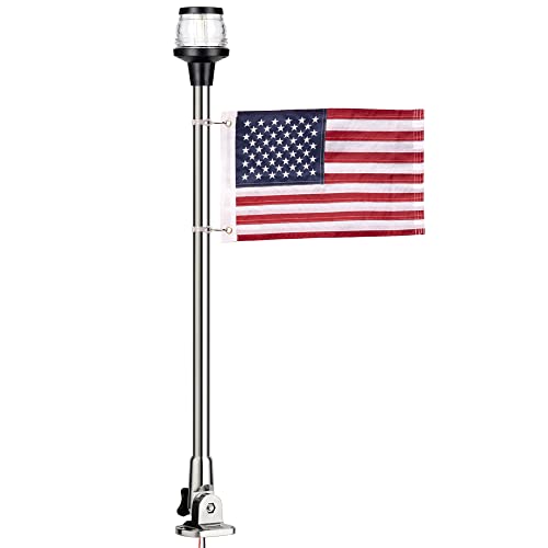 Made 3-NM LED Fold Down Boat Stern Light All Round 360 Boat Anchor Light for Pontoon and Fishing Boat, 12-24V (25" SSFG)