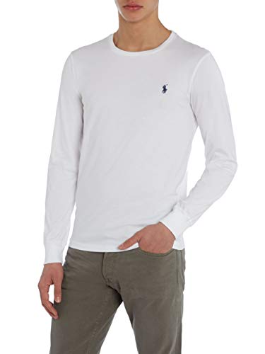 Polo Ralph Lauren Men's T Shirt Custom Slim Fit Crew Neck Long Sleeve T Shirts (L, White)