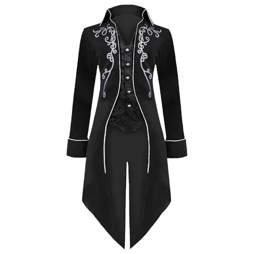 QEKFDOV Chaqueta medieval renacentista steampunk para hombre, chaqueta gótica vintage, abrigo bordado victoriano, fiesta de Halloween, cosplay. (negro, L)