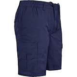 Turnhout Mens Premium Plain Elasticated Waist Shorts Cargo Combat Casual Summer Cotton Multi Pockets Pants Plus Size M L XL XXL 3XL 4XL 5XL 6XL, Navy, 5XL