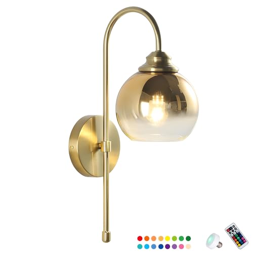 Applique murale à piles sans fil avec abat-jour en verre coloré | Lot de 2