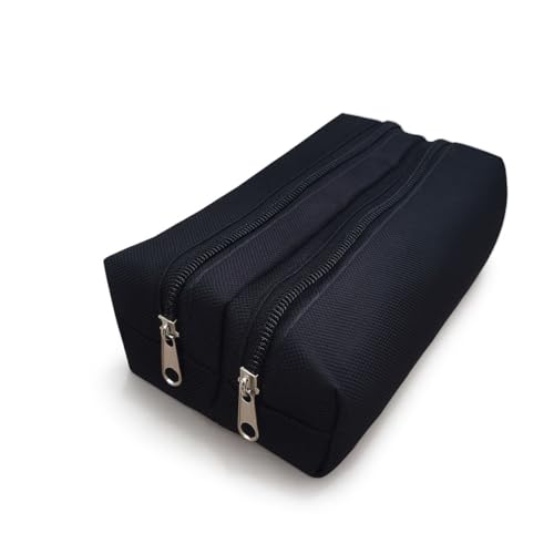 Estojo Escolar Duplo com 2 Zíperes Organizador para Lápis e Canetas em Poliéster Reforçado Preto com 2 Compartimentos Grande para Material Escolar Masculino e Feminino (Preto)