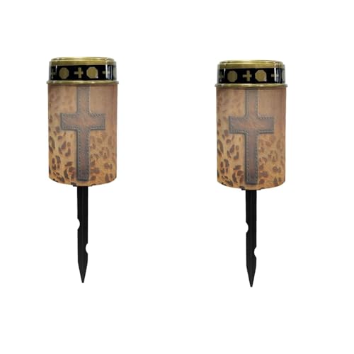 Image of Cross Leopard Print Prayer LED Solar Lights for Patriotic Landscape Waterproof Solar Light Solar Power Light Flameless Candle for Cemetery Grave Memorial Decor 2 Pcs