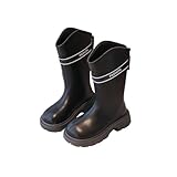 Fashion Cowgirl Boots for Girls:Winter Warm Cowboy Low Heel Mid Calf Booties Side Zipper Lightweight Party Dress Shoes（Size12.5,Black