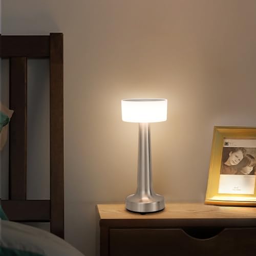 Riserva Lámpara de mesa inalámbrica con conexión USB, 3 temperaturas de color, luz LED de sobremesa con pantalla táctil y potente batería para camping, patio y restaurante