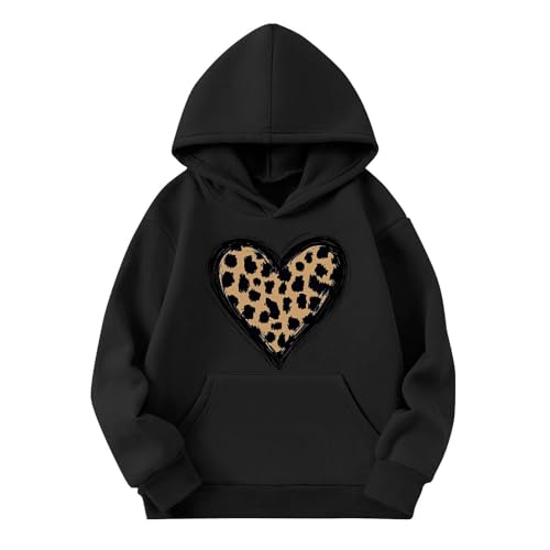 DDAPJ pyju Girls Hoodies Trendy Leopard Heart Graphic Sweatshirts Long Sleeve Fleece Pullover 2025 Fall Teen Girl Clothes