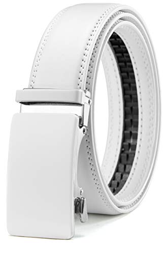 CHAOREN Cinturón automático para hombre, cinturón de piel Buckley, cierre automático para traje de negocios, 35 mm de ancho, cinturón sin agujeros, talla adaptada, Blanco-Basic, Taille 100-110cm