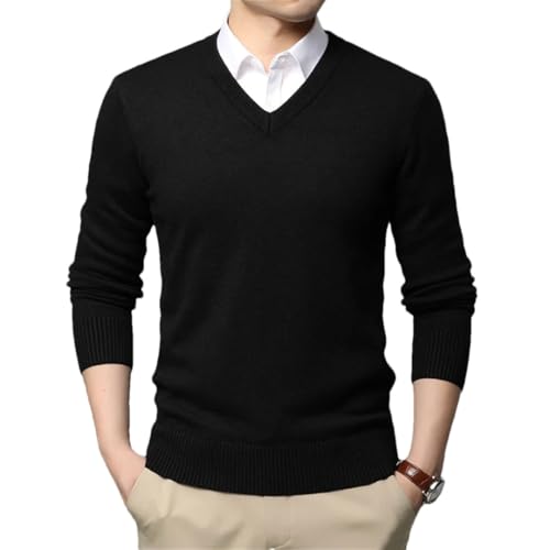 Men’S Classic V-Neck Knitted Solid Color Pullover Sweater Long Sleeve Casual Jumper Top