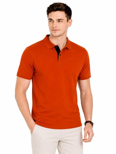 Image of Men's Solid Polo T-Shirt | Short Sleeve | Regular Fit | Soft Breathable Fabric | Casual & Smart Wear | Button Placket Collar Top |