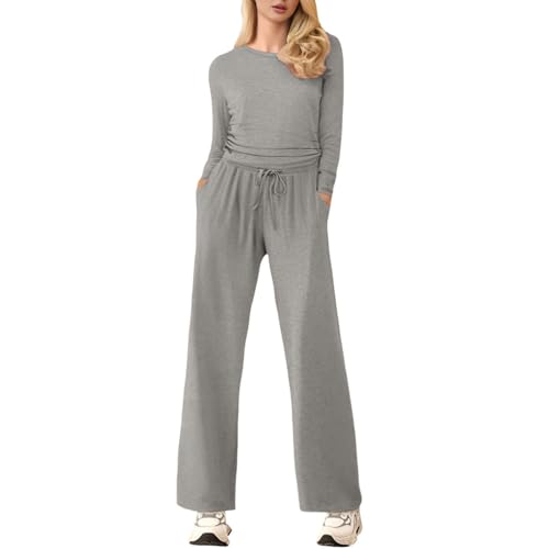 Chándal manga larga mujer pantalón pierna ancha camiseta corta conjunto elegante otoño