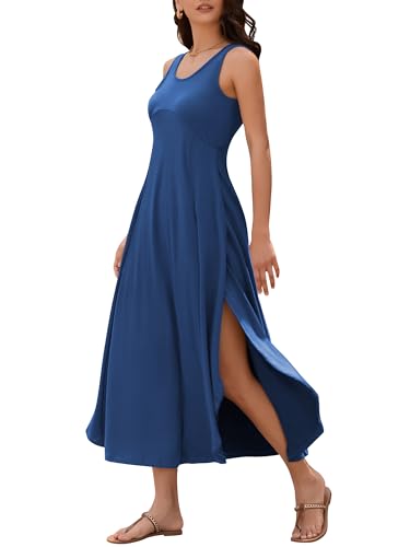 Image of ZAFUL U Neck Backless Split Flowy Maxi Casual Tank Dress