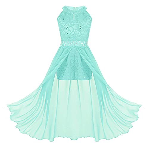 Kids Girls Wedding Dress Flower Girls Dress Sleeveless Floral Lace Rhinestone Maxi Romper Evening Gown Dance Wear