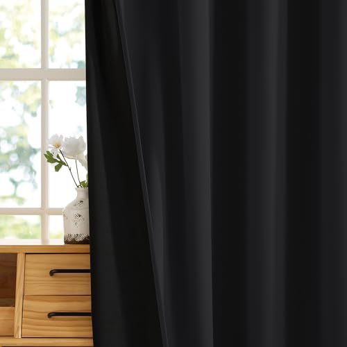 Image of RYB HOME Extra Wide 100% Blackout Patio Door Curtain 96 inch Long, Grommet Room Darkening Room Divider Drapes, Sliding Door Curtains for Living Room /Bedroom Large Window, Black, W100 x L96
